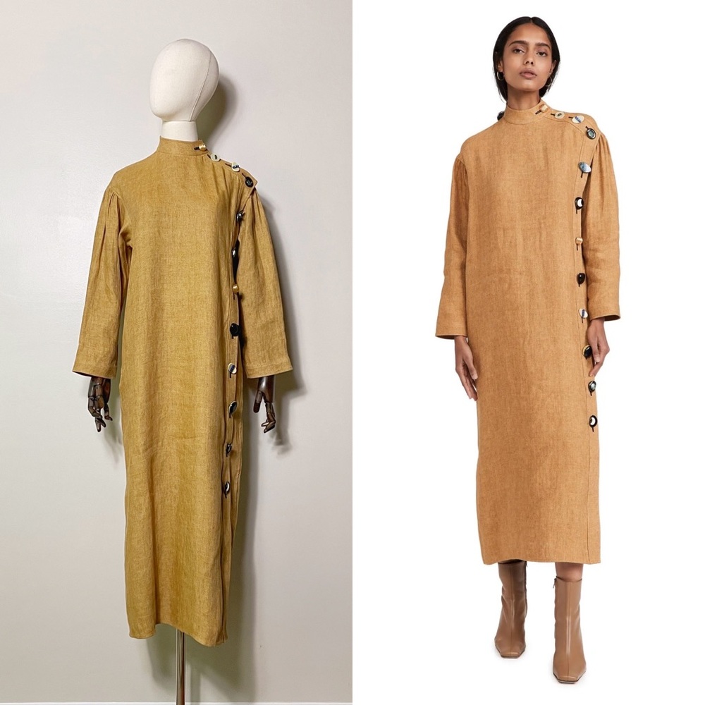 Tory Burch multi-button dress in honey wheat linen